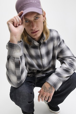 Jack & Jones Camasa din amestec de bumbac organic cu model, Gri deschis/Gri antracit