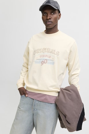 Jack & Jones Bluza de trening cu text, Negru/Crem
