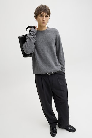 Jack & Jones Pulover cu decolteu la baza gatului, Gri inchis melange