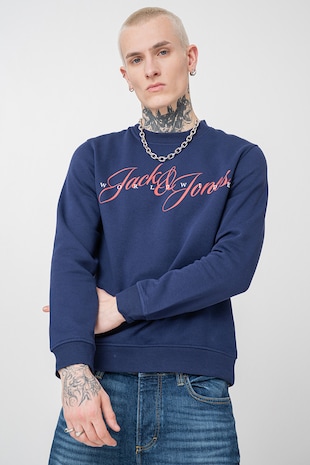 Jack & Jones Bluza de trening cu imprimeu logo, Portocaliu mandarina/Bleumarin