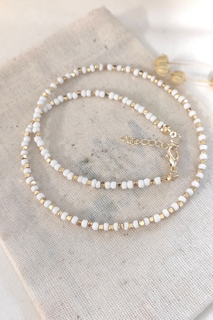 Atelier Miu Colier cu margele Miyuki, Auriu/Alb murdar