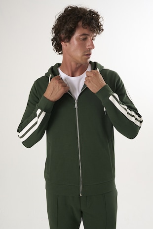 Felix Hardy Hanorac de bumbac cu fermoar si buzunare laterale, Verde inchis
