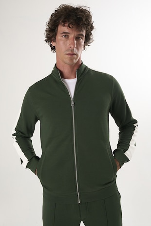 Felix Hardy Bluza de trening din bumbac cu fermoar, Verde inchis
