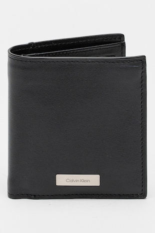 CALVIN KLEIN Poretofel de piele cu logo, Negru