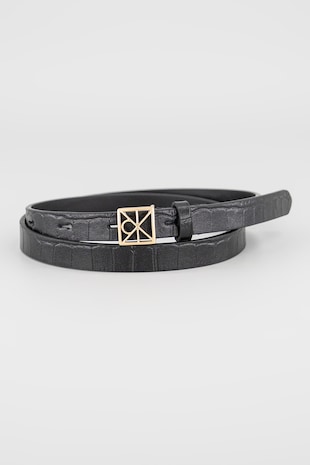 CALVIN KLEIN Curea din piele cu model piele de crocodil, Negru