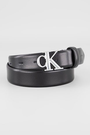 CALVIN KLEIN Curea de piele cu catarama logo, Negru