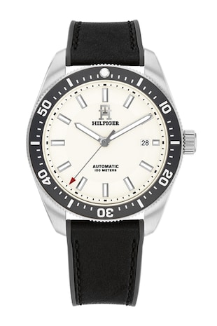 Tommy Hilfiger Ceas automatic cu curea din silicon, Argintiu/Negru