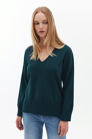 OXXO Pulover tricotat fin cu slituri lateral e, Verde englez