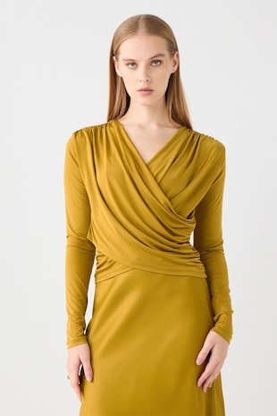 JIMMY KEY Bluza cu decolteu cache-coeur, Galben mustar