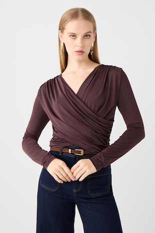 JIMMY KEY Bluza cu decolteu cache-coeur, Maro