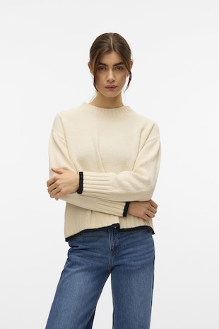 Vero Moda Pulover cu decolteu rotund, Negru/Crem