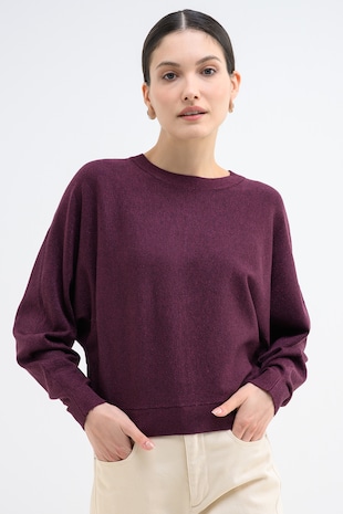 Pulover cu insertii de lurex Happy, Violet tyrian