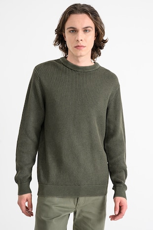 Jack & Jones Pulover din bumbac cu decolteu la baza gatului Anaka, Kaki pal