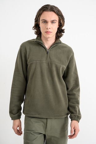 Jack & Jones Bluza de trening din material fleece si fermoar scurt, Kaki pal