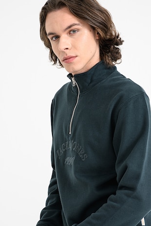Jack & Jones Bluza de trening cu fenta cu fermoar Bleecker, Verde inchis