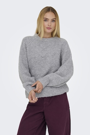 Only Pulover lejer cu perforatii, Gri melange