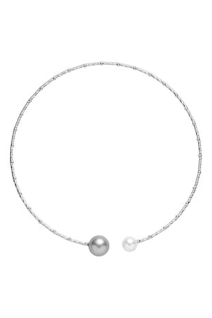 U.S. Polo Assn. Colier scurt fara inchidere cu perla sintetica, Gri deschis/Argintiu