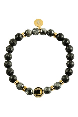 U.S. Polo Assn. Bratara din otel inoxidabil cu pietre semipretioase, Auriu/Negru