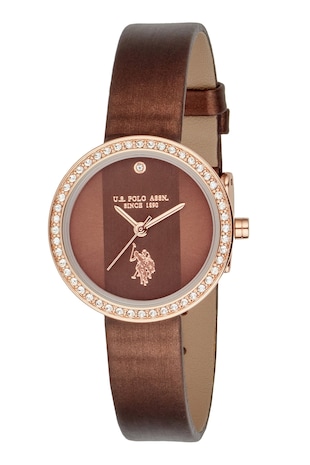 U.S. Polo Assn. Ceas quartz cu curea din satin, Auriu/Maro