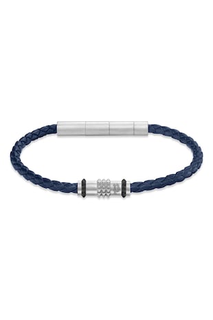 Police Bratara de piele cu aspect impletit, Bleumarin