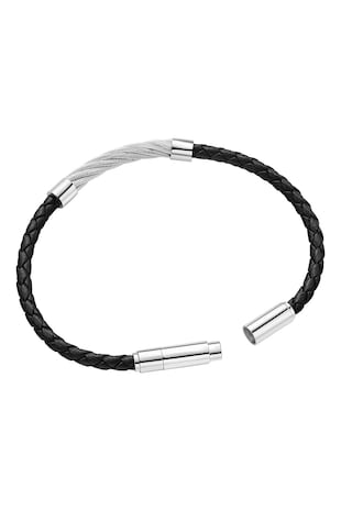 Police Bratara piele, Negru, Argintiu, 20 CM