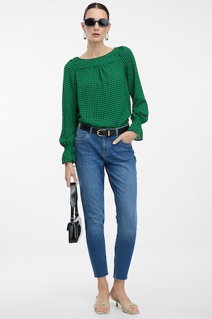 orsay Bluza cu decolteu rotund si model houndstooth, Verde englez