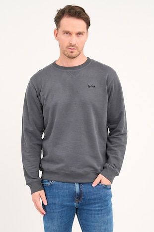 Lee Cooper Bluza de trening cu decolteu la baza gatului si logo brodat, Gri inchis