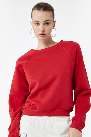 KOTON Bluza de trening cu maneci raglan, Rosu vermillion