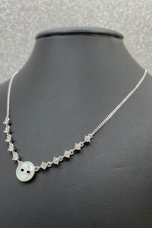 Steliani Colier din argint veritabil 925 decorat cu pandantiv Mother Of Pearl, Argintiu