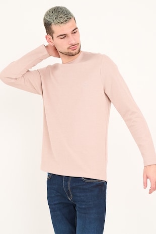 Timeout Bluza cu decolteu la baza gatului si model uni, Bej