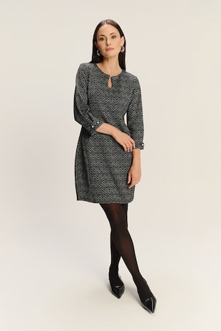 GreenPoint Rochie scurta din amestec de modal cu model si buzunare laterale, Negru/Alb murdar