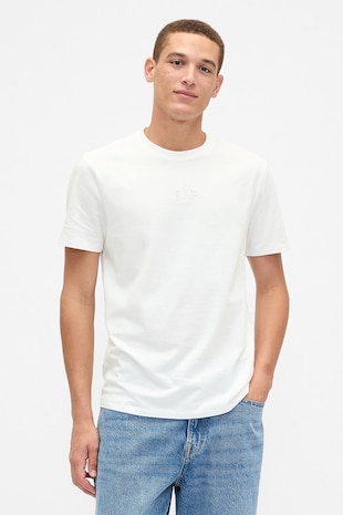 GAP Tricou din bumbac cu decolteu la baza gatului, Alb murdar