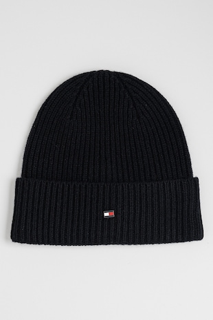 Tommy Hilfiger Caciula din casmir cu detaliu cu logo, Negru