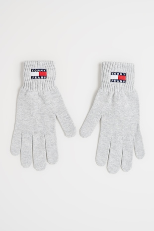 Tommy Jeans Manusi tricotate cu logo Heritage, Gri deschis melange