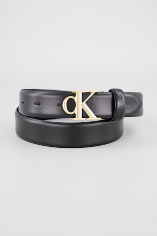 CALVIN KLEIN Curea de piele cu catarama logo, Auriu/Negru