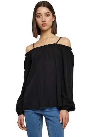 Urban Classics Bluza cu decolteu pe un umar, Negru