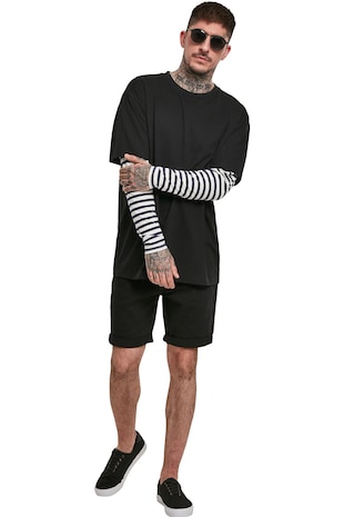 Urban Classics Bluza cu model 2in1 si maneci cazute, Negru