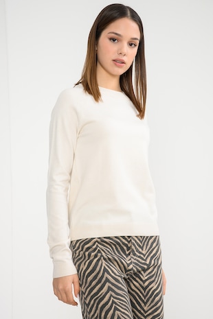 Vero Moda Pulover cu decolteu la baza gatului si model uni Happiness, Alb fildes