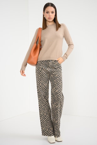 Vero Moda Pulover cu decolteu la baza gatului si model uni Happiness, Maro nisip
