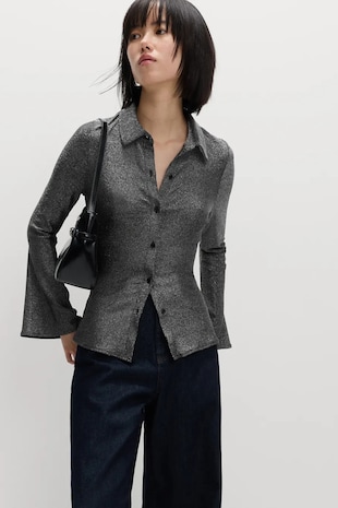 Marks & Spencer Camasa slim fit cu maneci evazate, Gri
