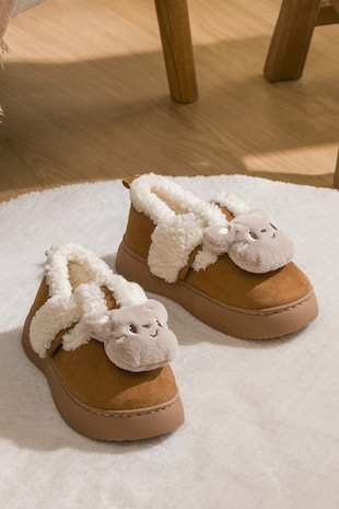 LC WAIKIKI Papuci de casa cu model cu animale, Crem/Maro camel