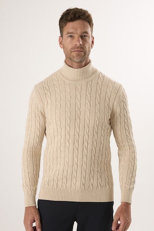 Felix Hardy Pulover cu guler inalt si model torsade, Bej inchis