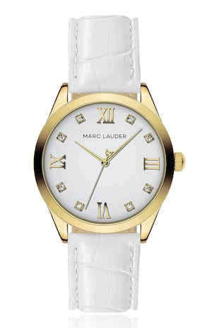 Marc Lauder Ceas quartz cu curea din piele, Alb
