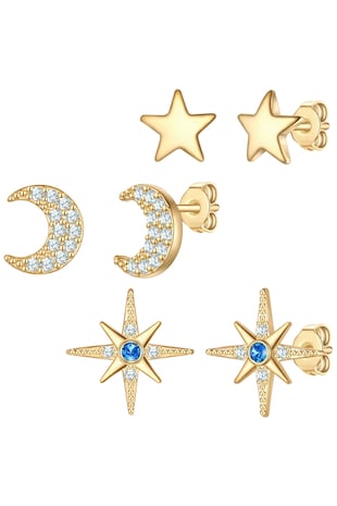 Yokoamii Set de cercei placati cu aur de 14K, zirconia si tija - 3 perechi, Auriu