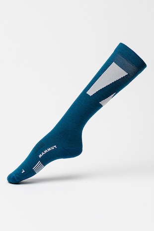 Mammut Sosete mid-calf din amestec de lana merinos cu model unisex, pentru schi Freeski, Verde aquamarin/Alb murdar