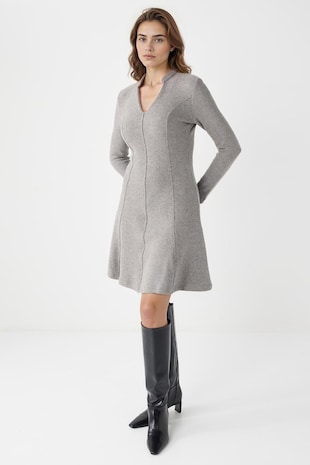 JIMMY KEY Rochie midi evazata, Gri deschis melange
