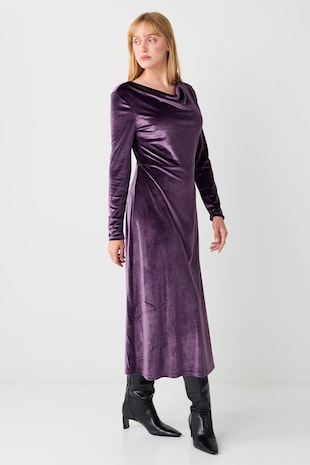 JIMMY KEY Rochie de catifea cu decolteu drapat, Violet