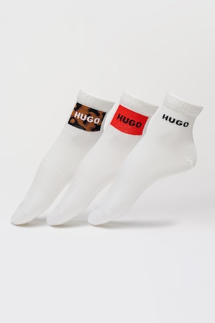 HUGO Set de sosete lungi din amestec de bumbac - 3 perechi, Alb/Negru/Maro