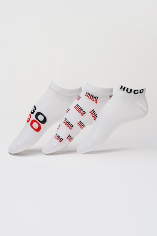 HUGO Set de sosete pana la glezna din amestec de bumbac - 3 perechi, Rosu/Alb/Negru