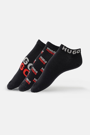 HUGO Set de sosete pana la glezna din amestec de bumbac - 3 perechi, Negru